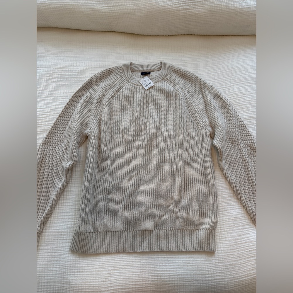 NWT J.Crew Men’s Raglan Shaker-Stitch Crewneck Sweater Oatmeal Medium